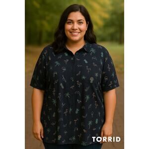 Torrid Dark Blue Blouse with Tropical Icons Sz. 5 (28)